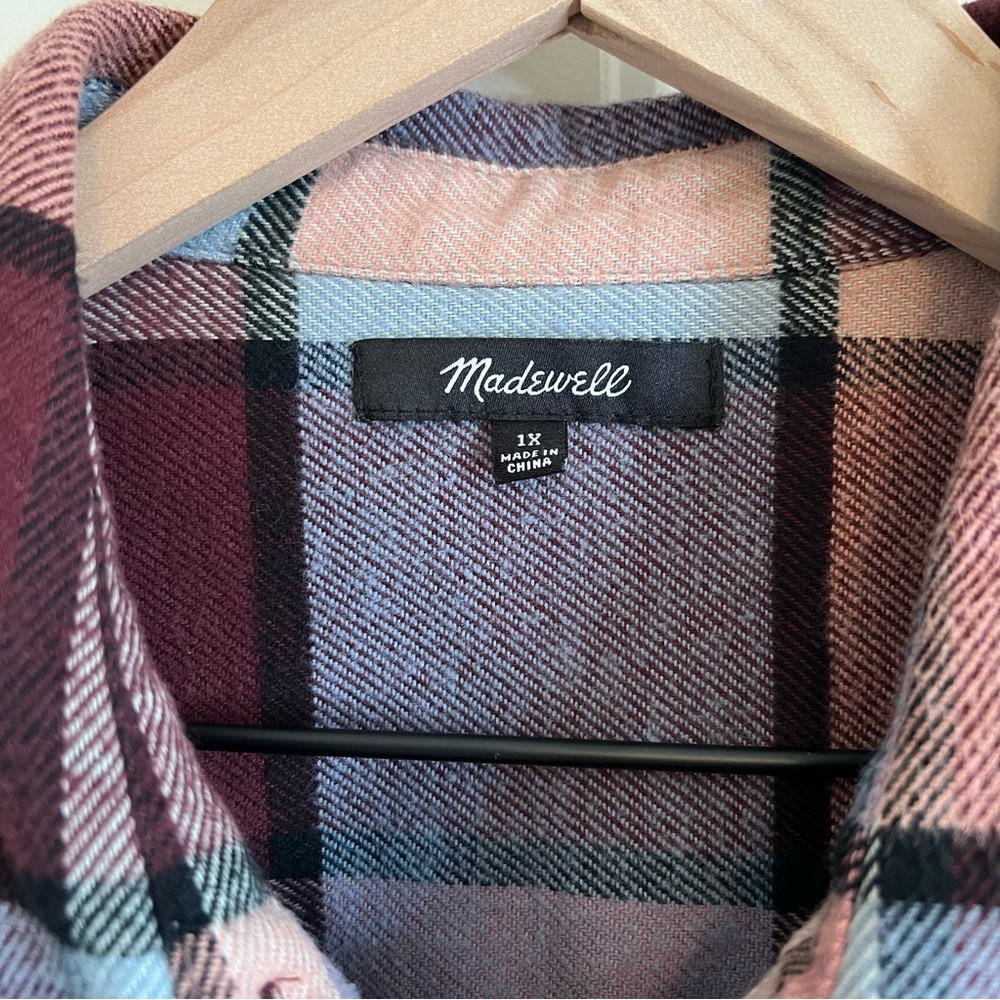 Madewell Plus Sunday Plaid Button Down Dusty Pink Blue Flannel with Pockets 1x - Picture 4 of 10